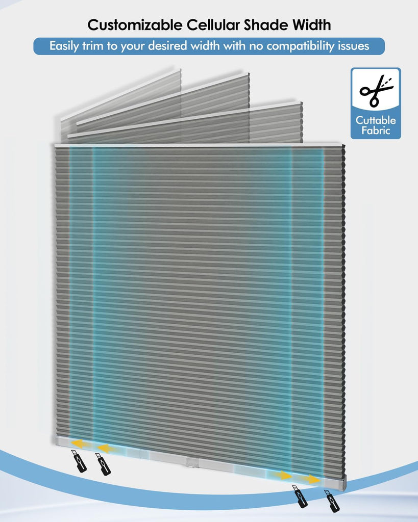 No Drill Cellular Shades, Trim-to-Fit Blackout Cordless Honeycomb Blinds
