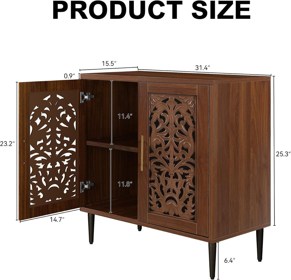 Vintage Hollow Carving Accent Cabinet with 2 Doors | Sideboards and Buffets with Storage, Credenza with Adjustable