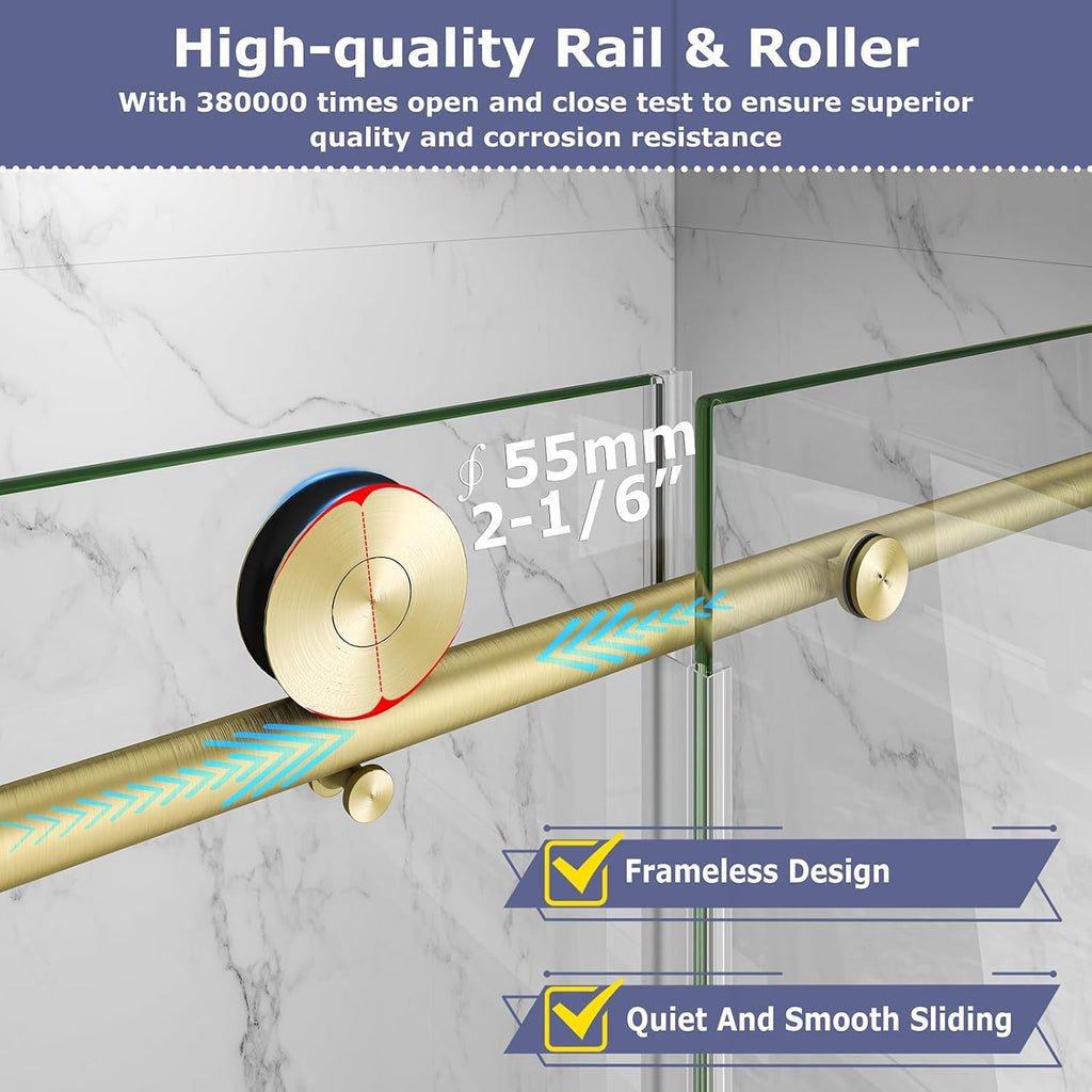 55"- 60" W x 76" H Soft Closing Sliding Frameless Shower Doors, Water Repellent Shower Door