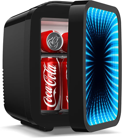 Mini Fridge, 4L/6 Can Small fridge with Dimmable Gaming Light for Bedroom,Office,Gaming room and Car,AC/DC Portable