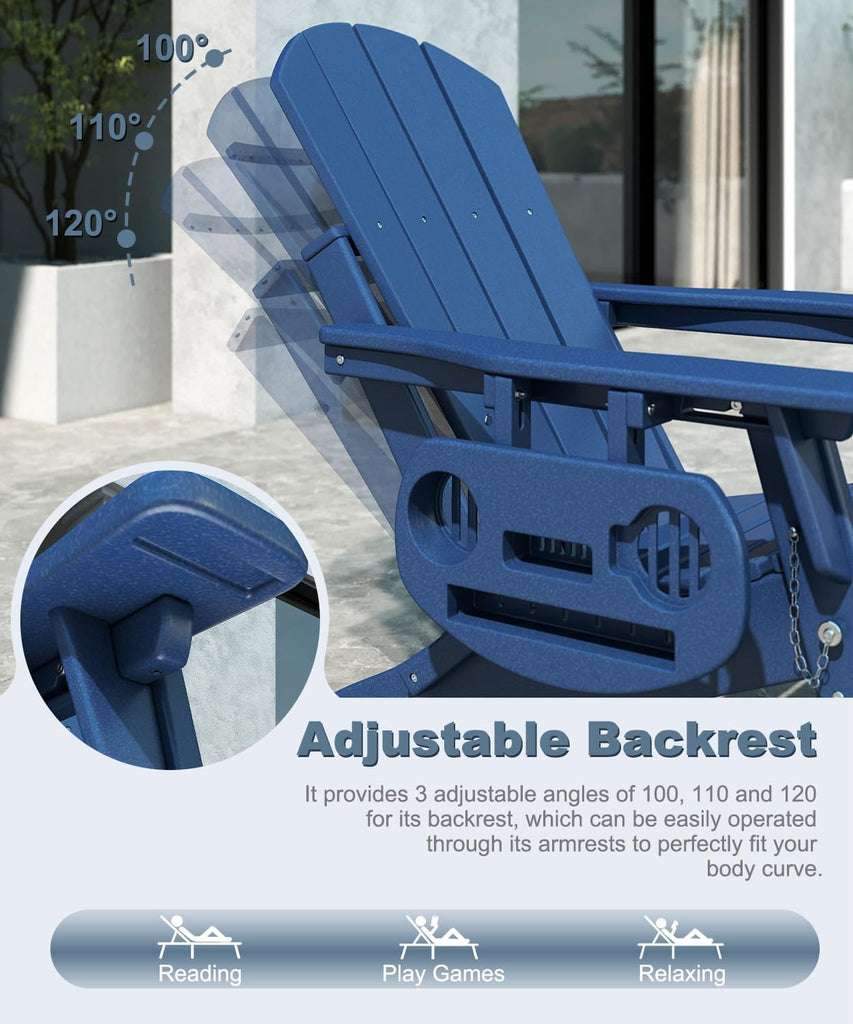 Adjustable Adirondack Chair Set of 2 with Retractable Ottoman | Folding HDPE Chair with Multifunctional Cup Holder