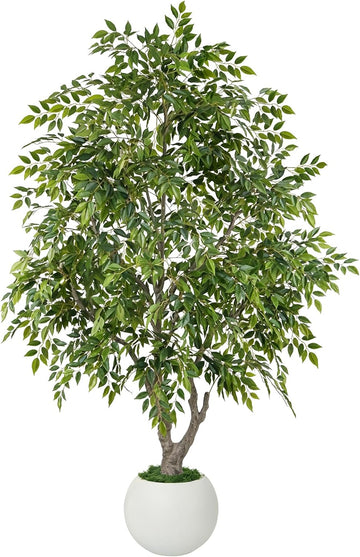 8ft Artificial Ficus Tree with Round White Planter for Indoor Decor