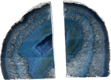 Agate Geode Bookends Silver Electroplated Small Bookends for Shelves, Non-Skid Bookend, Book Stopper for