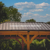 20' x 12' Cedar Wood Outdoor Gazebo Pavilion with Hardtop Galvanized Steel Hip Roof, Snow Support