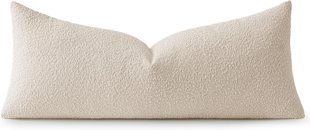 Textured Boucle Throw Pillow Cover Beige Accent Solid Lumbar Pillow Case Decorative Soft Pack of 1 Couch Cushion