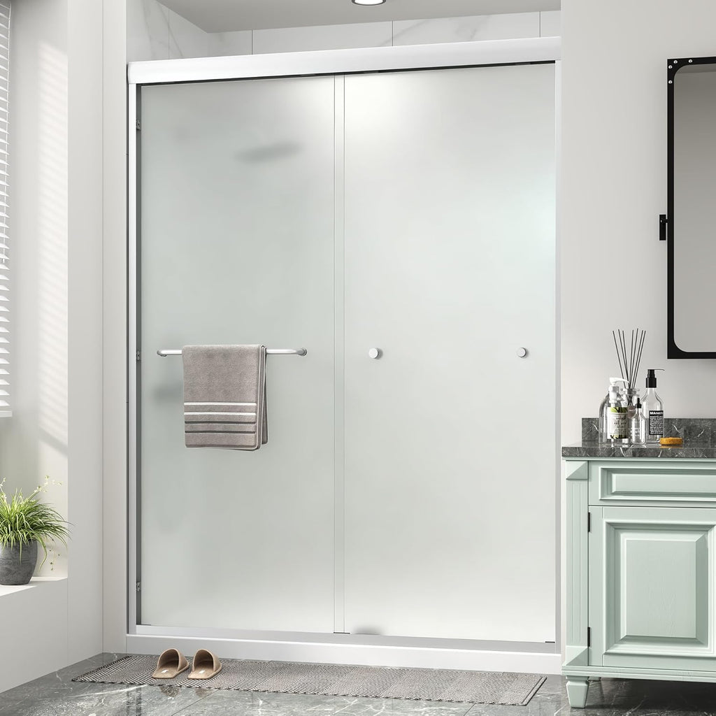 Double Sliding Shower Door 55"-60" W x 72" H with Nano Anti-Explosion Safety Film