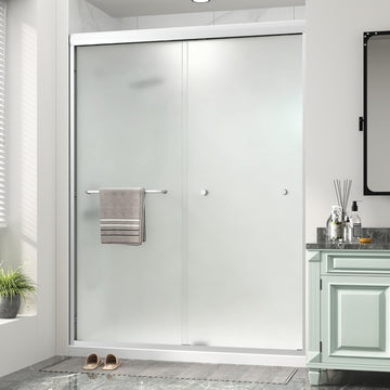 Double Sliding Shower Door 55"-60" W x 72" H with Nano Anti-Explosion Safety Film
