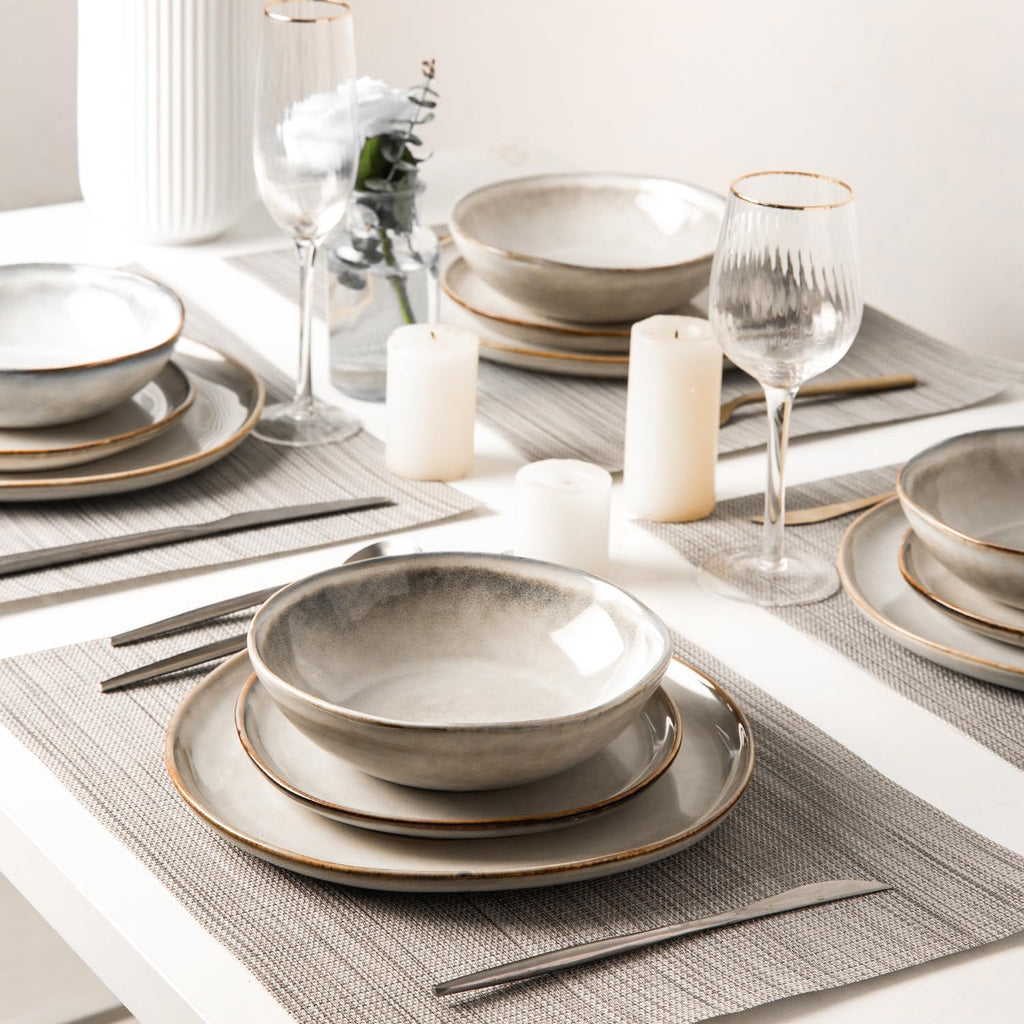 Ceramic Dinnerware Sets,Handmade Reactive Glaze Stoneware Plates and Bowls Sets,Highly Scratch Resistant | Dishwasher