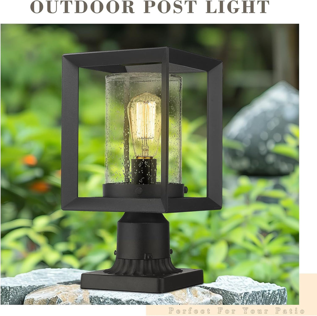 Post Lights Outdoor Fixture, 1-Light Lamp Post Lantern, Black Finish, Seeded Glass, 2083P BK