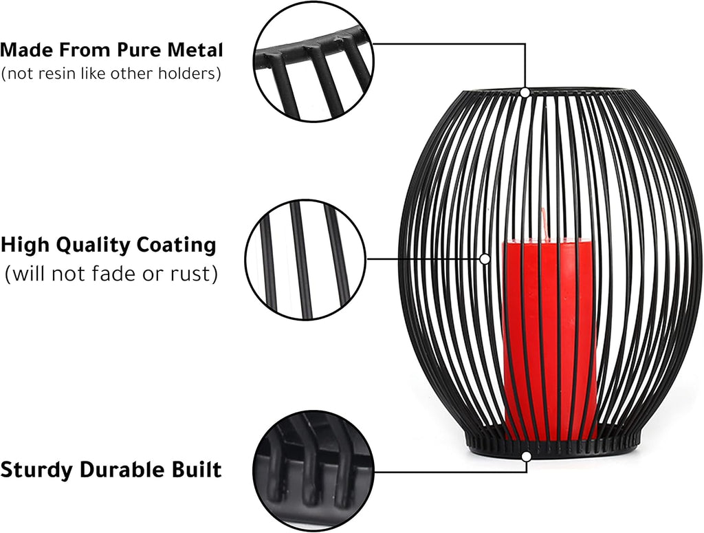 Small Outdoor Candle Holders for Patio - Pillar Candle Holder - Black Wire Candle Holder for Table Centerpiece - Iron