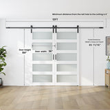72 x 84 in (Double 36×84 Door) Glass Barn Door with 12FT Sliding Hardware Kit & Handle, Pre-Drilled 