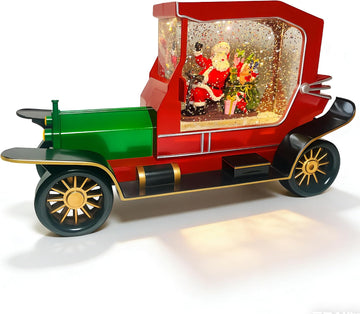 Christmas Musical Car Snow Globe, 10.6'' Vintage Red Truck Decor with Santa Driving, 8 Songs & Silent Mode