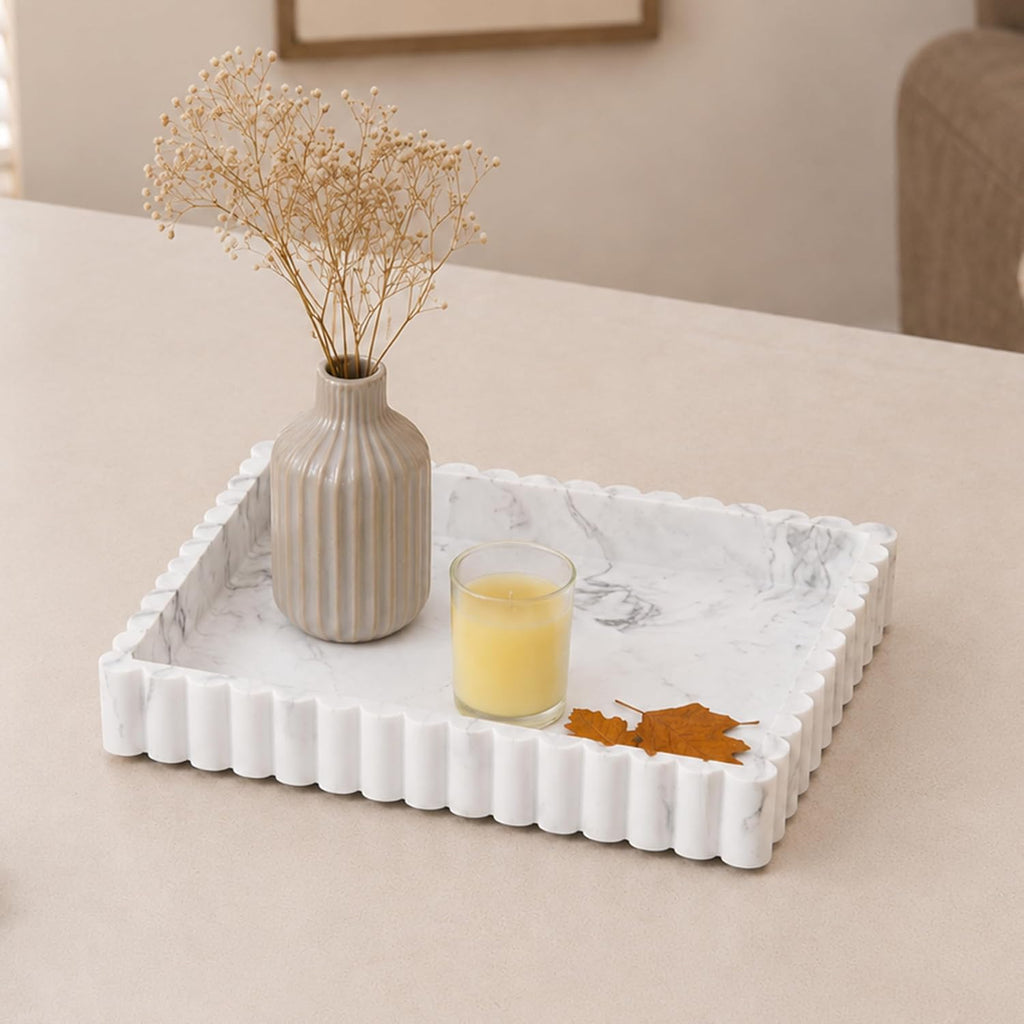 Premium Concrete Decorative Bowl & Coffee Table Tray - Marble Look Centerpiece Table | Modern Minimalist Home Decor |