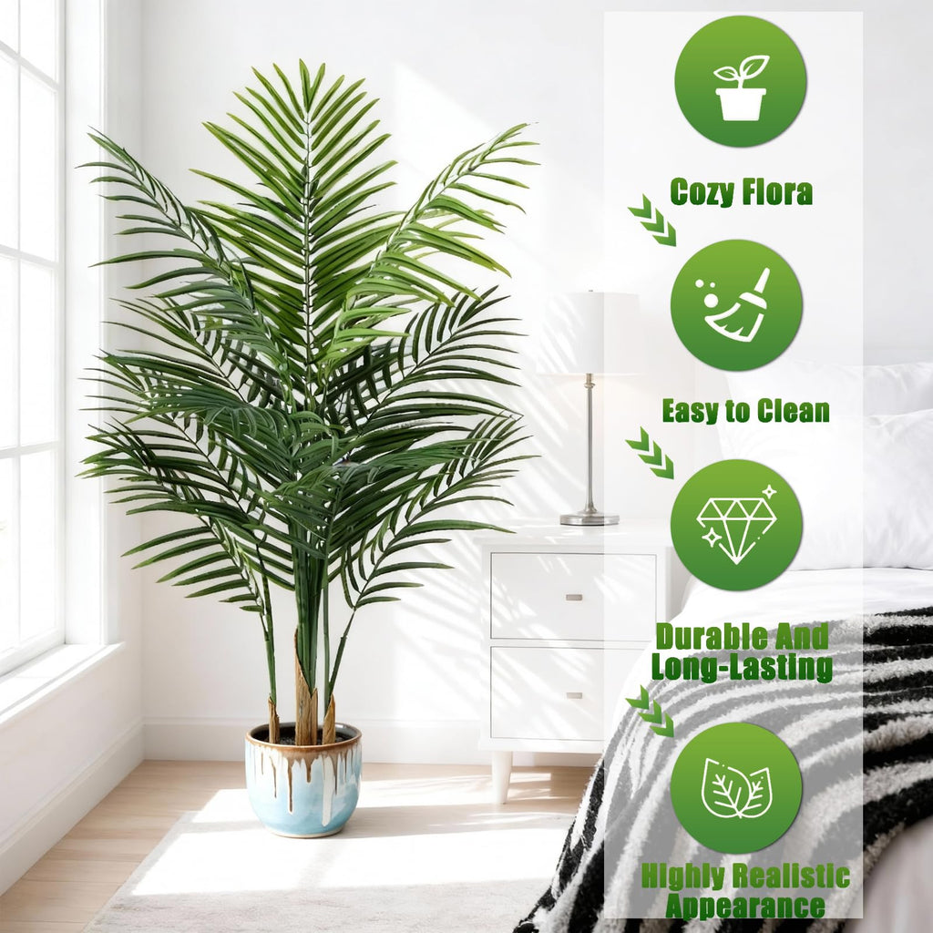 4ft Artificial Palm Tree Indoor, Large Fake Tropical Areca Palm with 13 Trunks, Tall Faux Floor Plants for Indoor