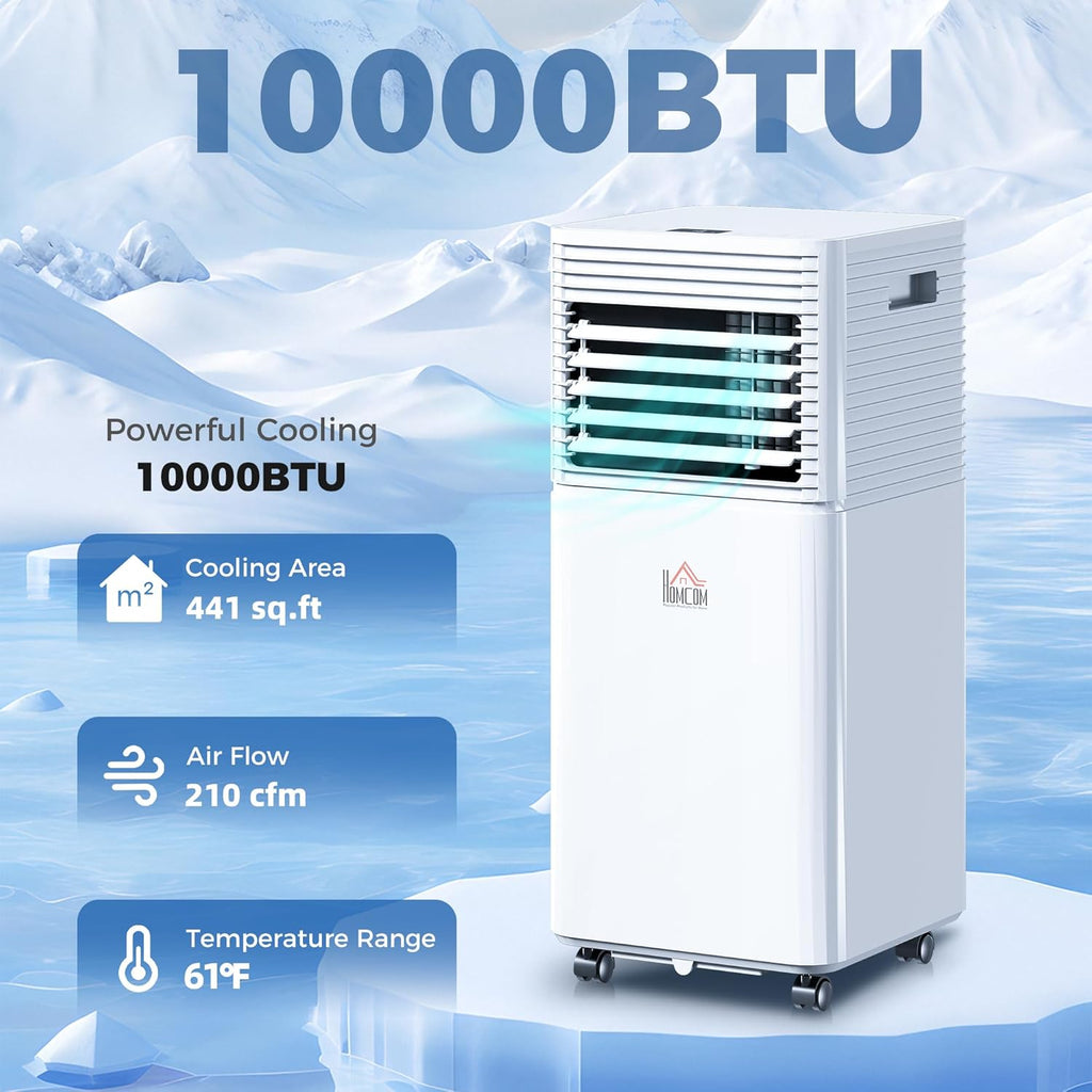 10000 BTU Mobile Portable Air Conditioner for Rooms Up to 441 Sq.Ft., 4-in-1 AC Unit with Cooling, Dehumidifier, Fan