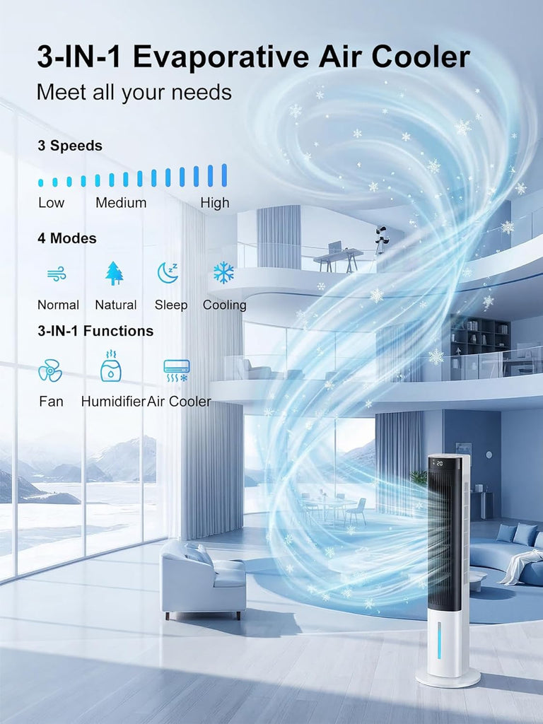 Evaporative Air Cooler, 40" Windowless Portable Air Conditioners with 24H Timer, Cooling Fans that Blow Cold Air