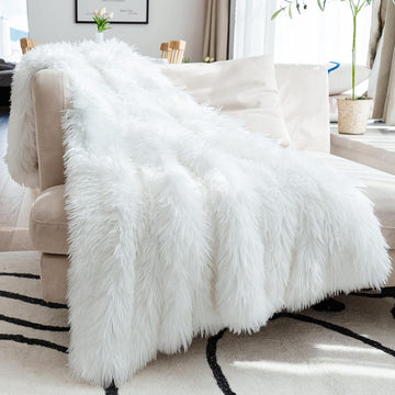 Extra 2.8" Long Hair Fluffy Faux Fur Throw Blanket 50" x 60", Luxury Soft Decorative Fuzzy Furry Blankets, Cozy Plush