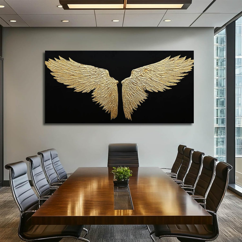 Large Canvas Art Black Abstract Wall Decor Gold Bird Painting Modern Wall Art Minimalist Home Decor Artwork