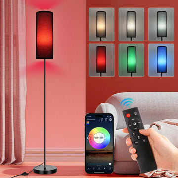 Floor Lamp, 9W 800LM Smart Bulb, Tall Corner Lamp, Black Shade