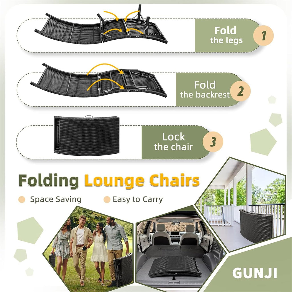 Lounge Chairs for Outside 3 Pieces Patio Adjustable Chaise Lounge Outdoor Wicker Lounge Chairs Set of 2 with Table