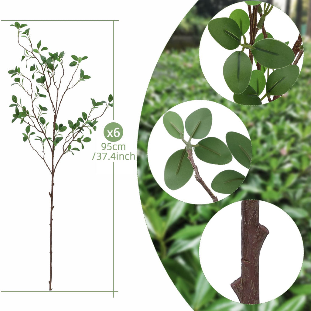 6pcs 37.4inch Greenery Stems Artificial Branches for Vases Olive, Spring Green Long Stem Fake Plants Indoor Branches