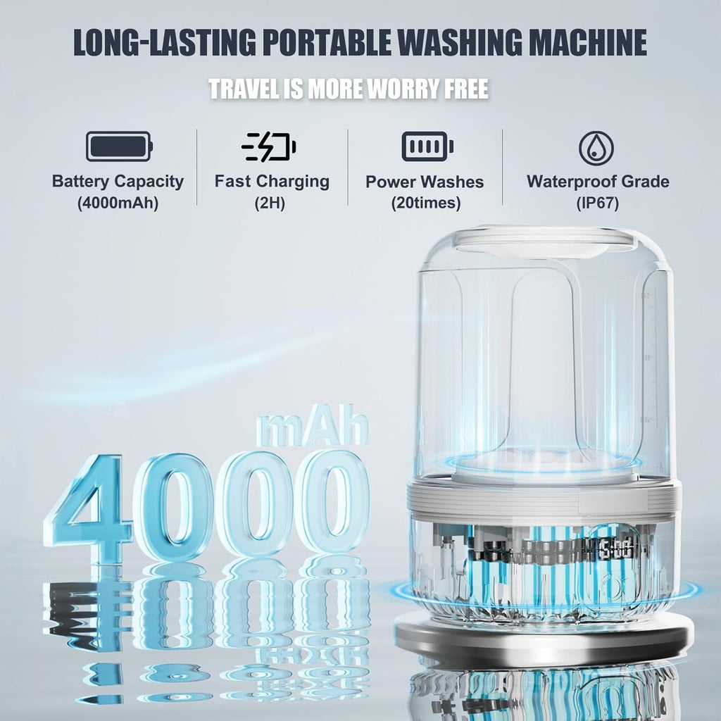 Underwear Washing Machine, Upgrade 1.5L Mini Portable Washing Machine Rechargeable Underwear Washer Deep Cleans Small