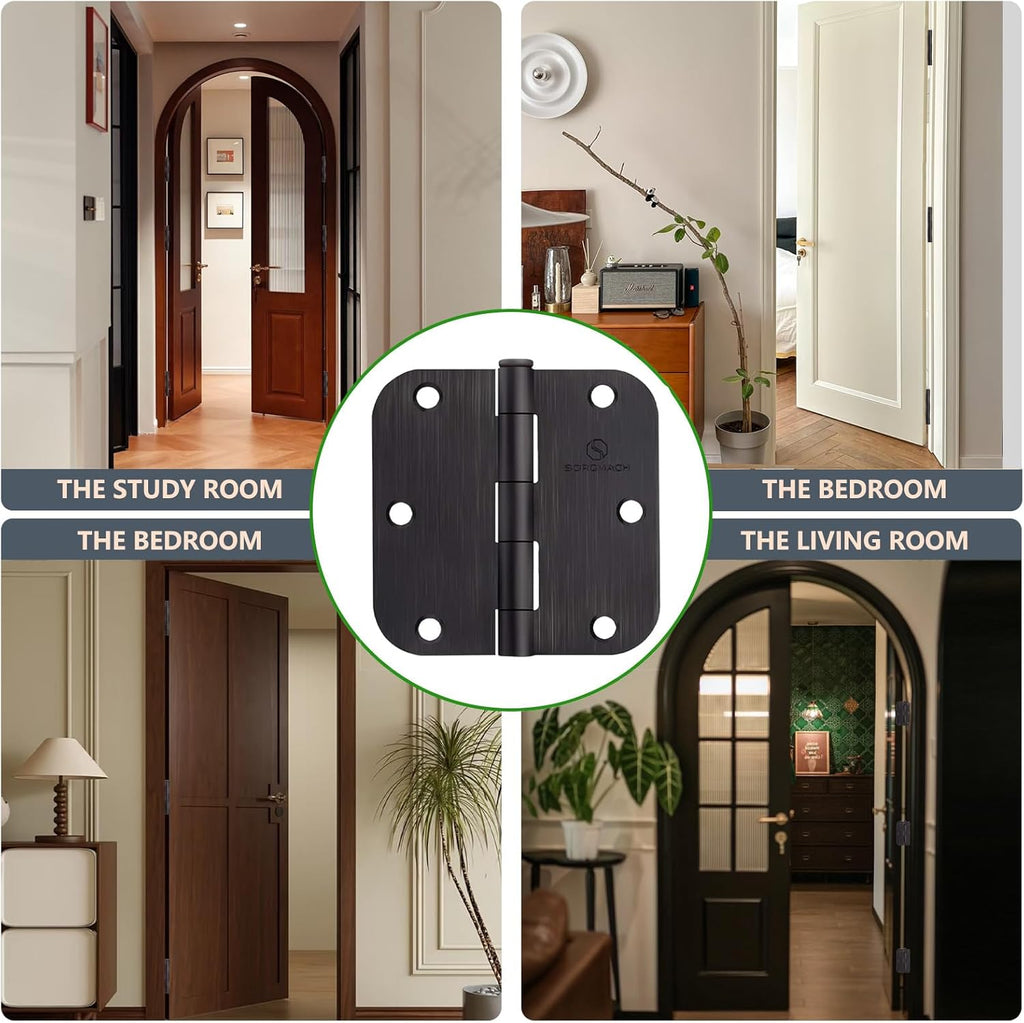 Door Hinges Oil Rubbed Bronze Hinges 3.5 in 5/8" Radius Corners Black Hinge Interior Hinge Hardware 12 Pack