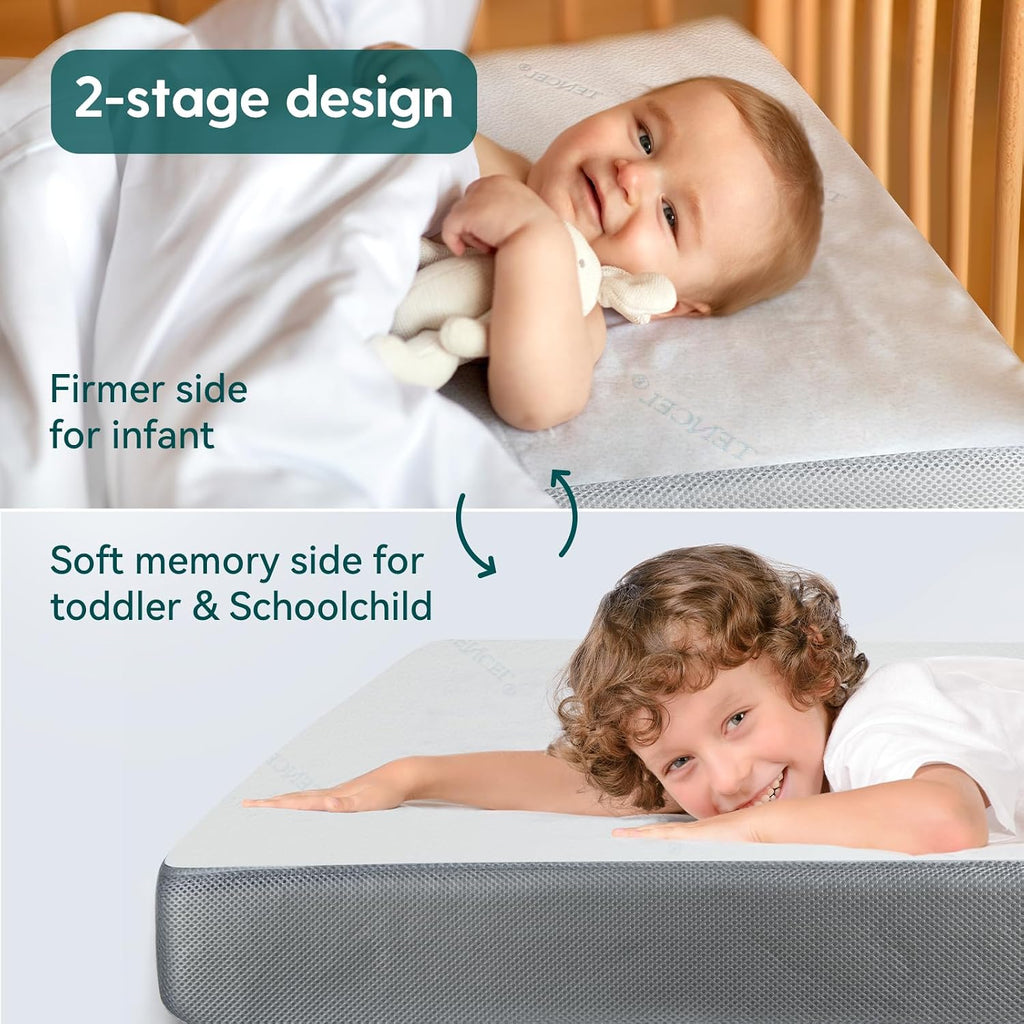 Breathable Crib Mattress, Tencel Removable Cover, Memory Foam | Toddler Mattress with Waterproof Inner Liner