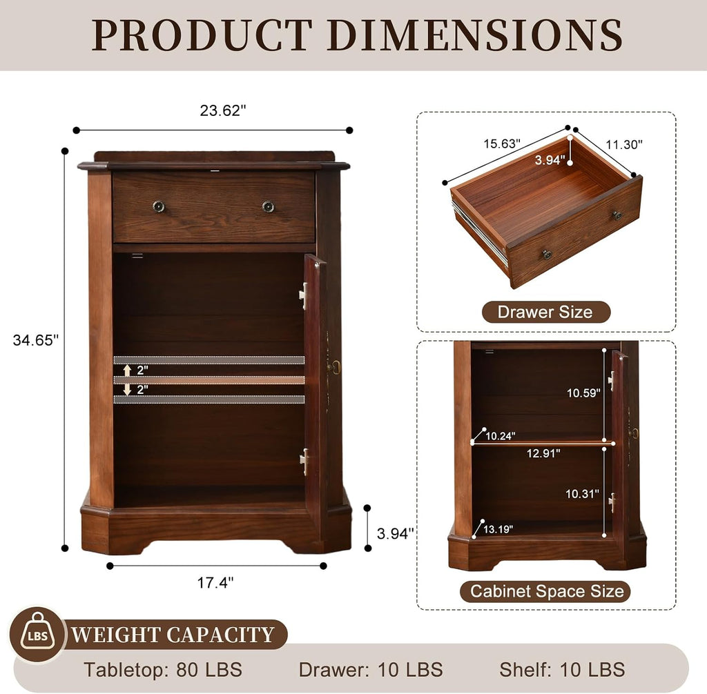 Farmhouse Accent Cabinet with Drawer and Door, Adjustable Shelf and Hidden Storage, Rustic Organizer , Walnut Finish