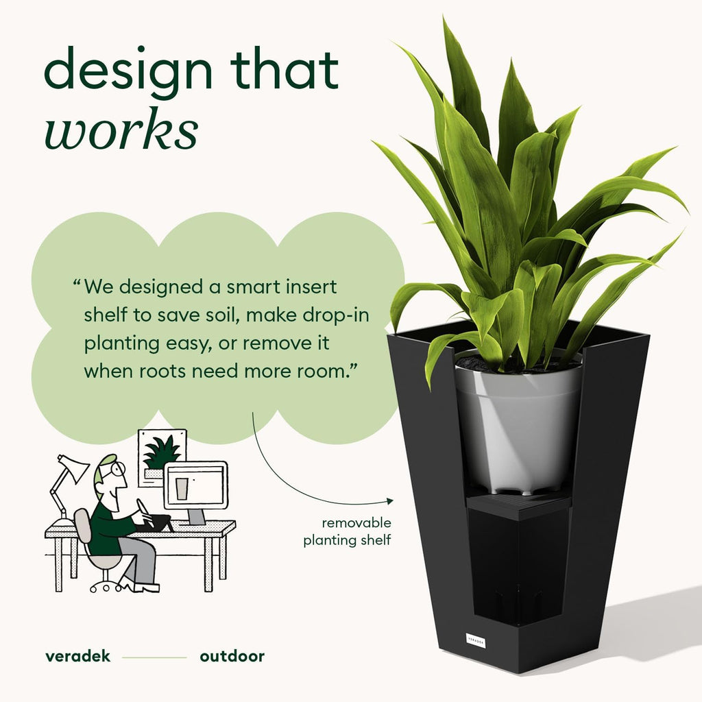 Pure Series Taper Planter - Tall Tapered Outdoor Planter with Shelf | Made From Durable Plastic Featuring a Removable