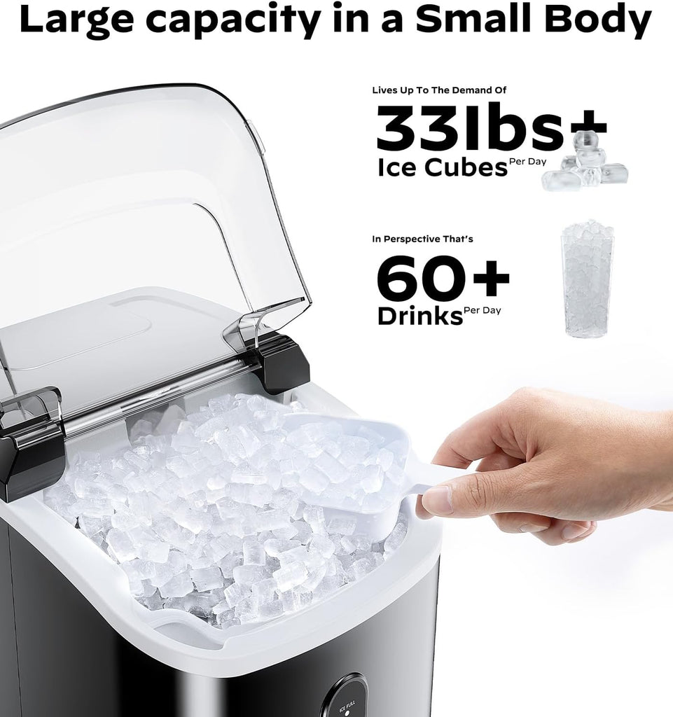 Nugget Ice Maker Countertop, Chewable Pellet Ice Machine with Self-Cleanin Function, 33lbs/24H Portable Ice Makers