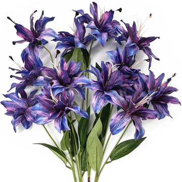 Artificial Lily Flowers, Fake Silk Flower Long Stem Artificial Stargazer Lilies with Full Bloom Faux Tiger Bouquets
