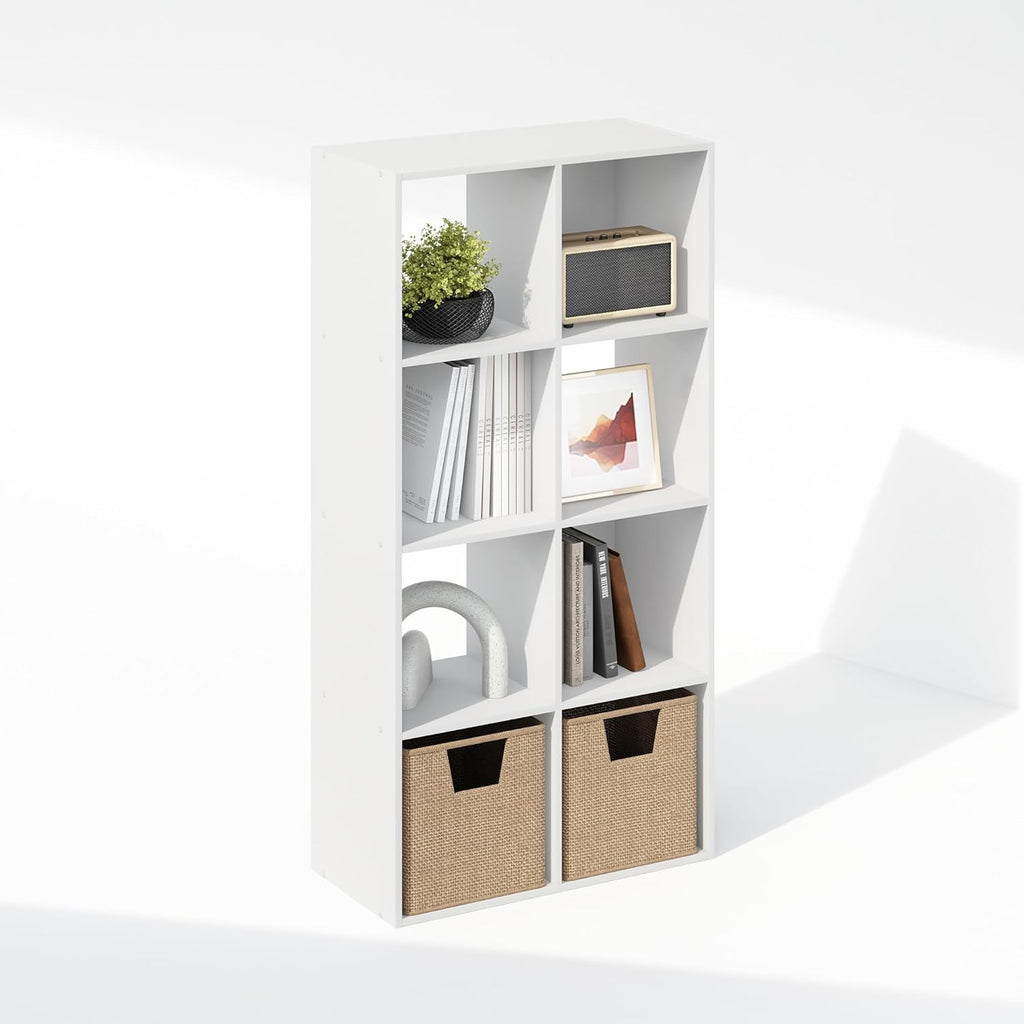 PELLI Book Shelf, 8-Cube Bookshelf, Horizontal Cube Storage Organizer Bookcase, 11.7 x 23.7 x 47, White