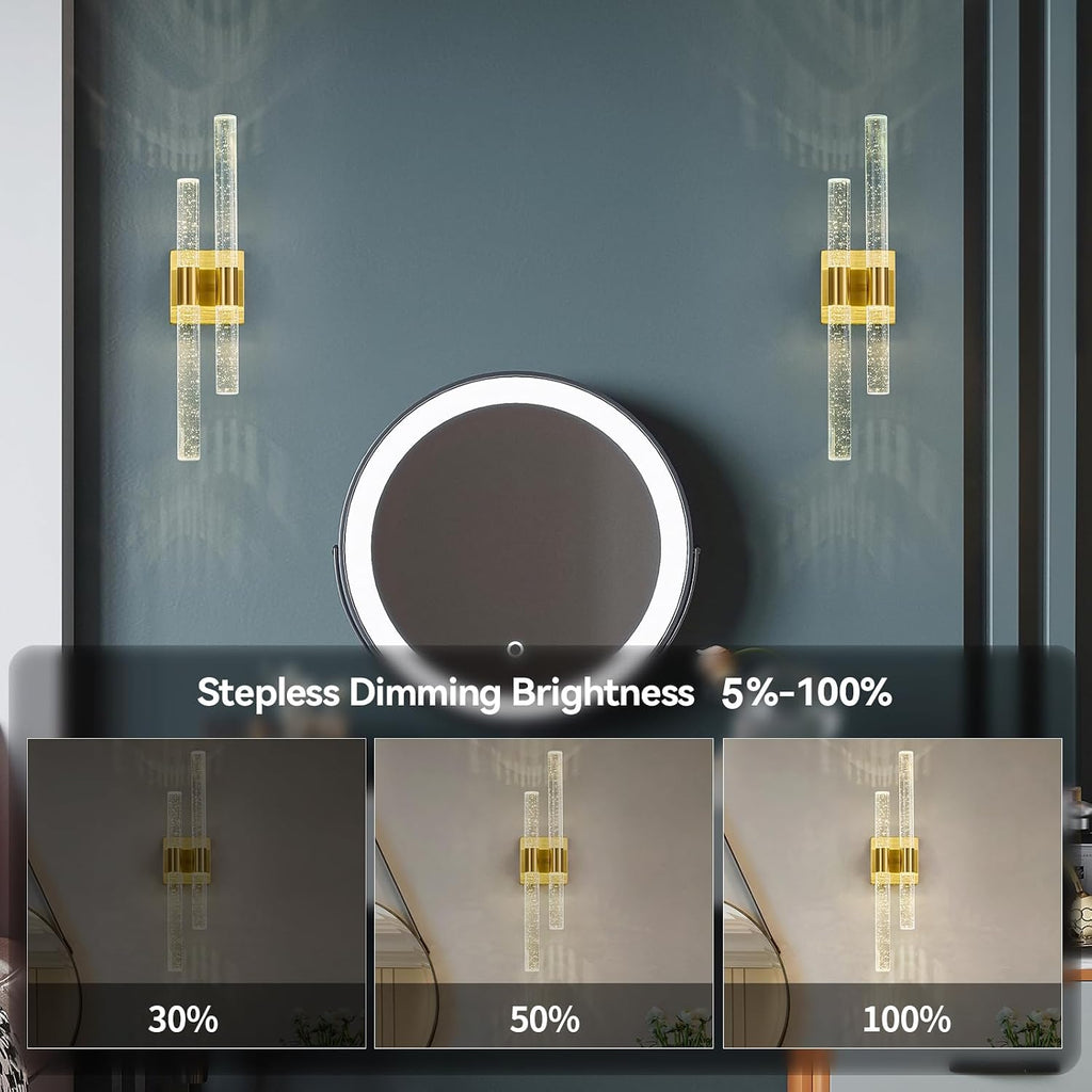 Crystal Wall Sconces Set of Two LED Bathroom Vanity Light Fixtures Gold 21.25in 4000K Vertical and Horizontal Wall
