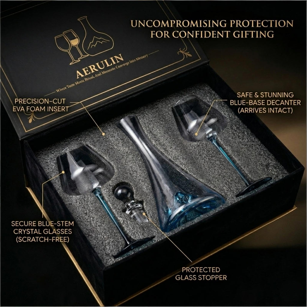 Wine Decanter Set with 2 Glasses, Unique Blue Mountain Gift Box