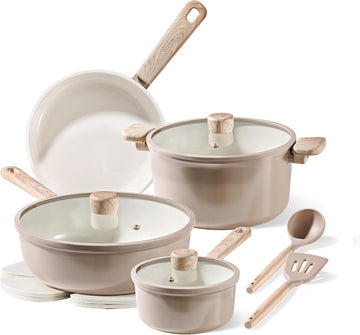 12Pcs Ceramic Pots and Pans Set Non Stick, Healthy Cookware Set, PFAS/PFOA Free, Kitchen Cooking Set with Frying
