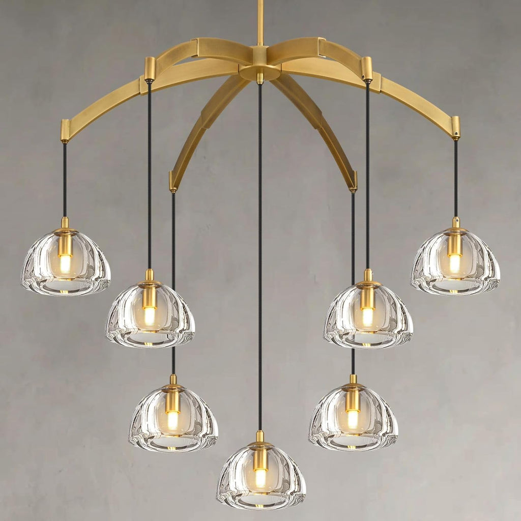 Modern Chandeliers, Large Arc Chandelies for Living Room, Brass Round High Ceiling Chandelier for Dining Room, 7-Light Living Room Light Fixture 34" Pendant Light Chandelier for Staircase Bedroom A127-B0F7KFCKGW