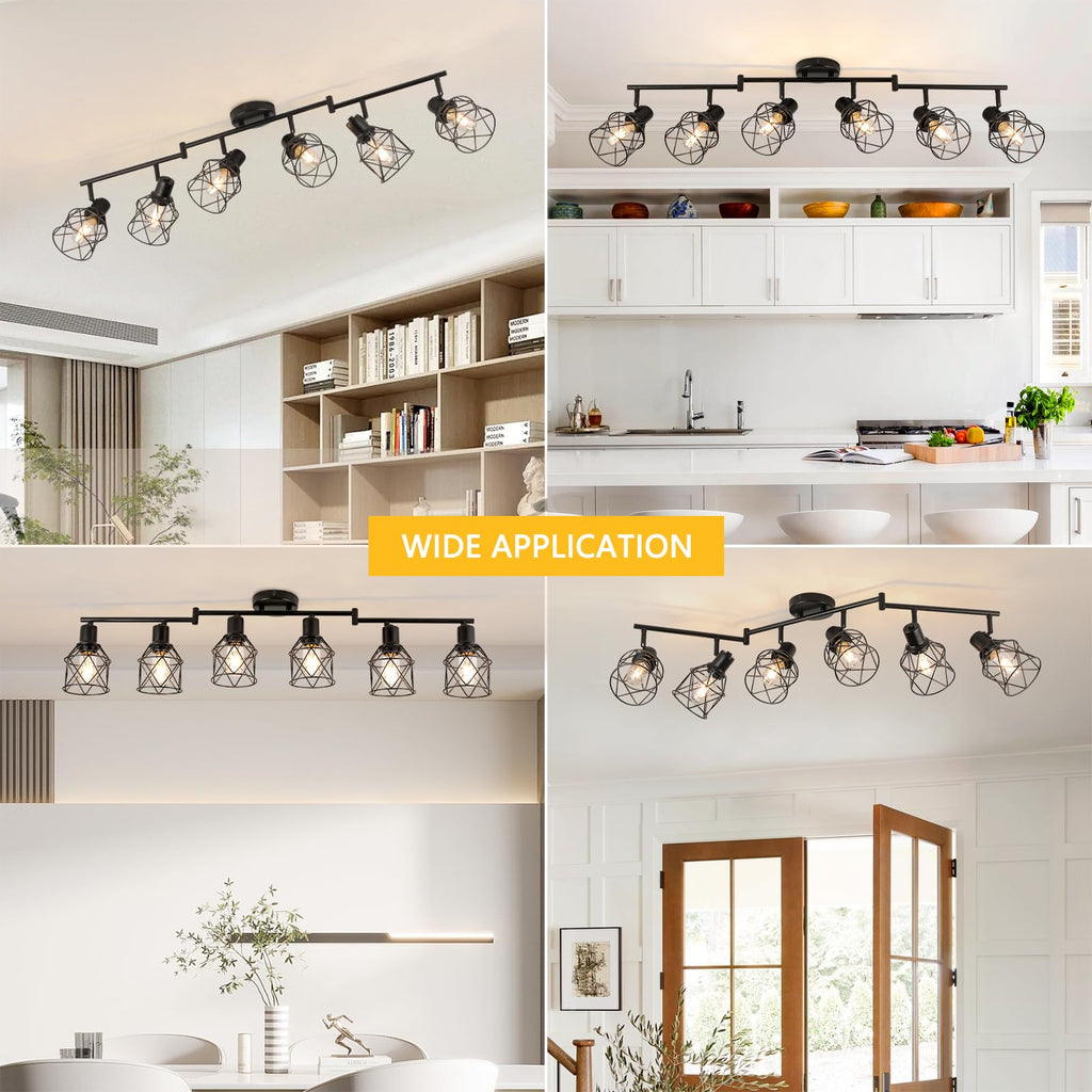 Track Lighting Kit 6 Way Ceiling Spotlight-Industrial Flush Mount Ceiling Light Black Kitchen Ceiling Light Fixtures
