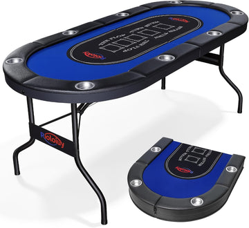 8 Player Poker Table Foldable, Texas Holdem Casino Table with Padded Rails & Cup Holders, Portable Folding Game Table