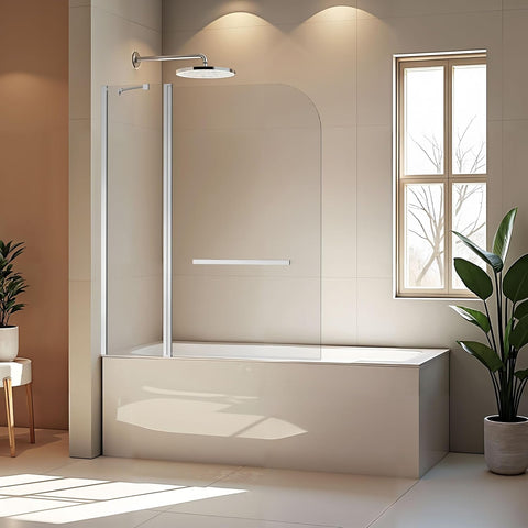 48" W x 58" H Bathtub Shower Door, Frameless Glass Shower Door with 1/4" (6mm) Clear Tempered Glass