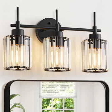 3 Light Black Crystal Vanity Light, Modern Bathroom Vanity Light Over Mirror, Up and Down Mount Wall Sconce Lighting