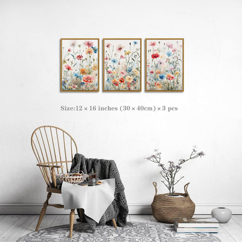Colorful Wildflower Canvas Wall Art Set Of 3 Flowers Pictures Prints Flowers Printing Floral Watercolors Flower wall