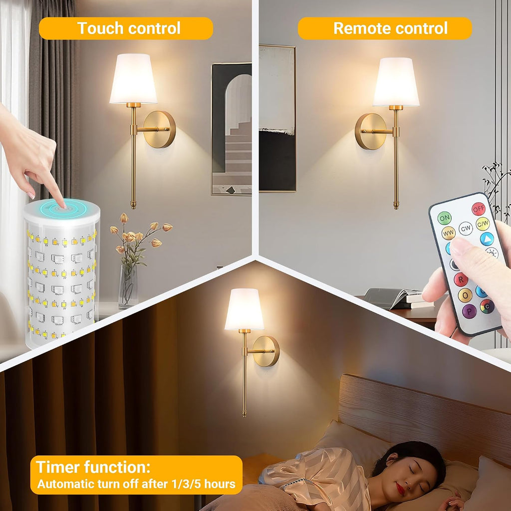 Peel and Stick Wall Sconces, Stick On Wall Sconce Set of 2, Battery Operated Wireless Wall Light, No Drill Adhesive