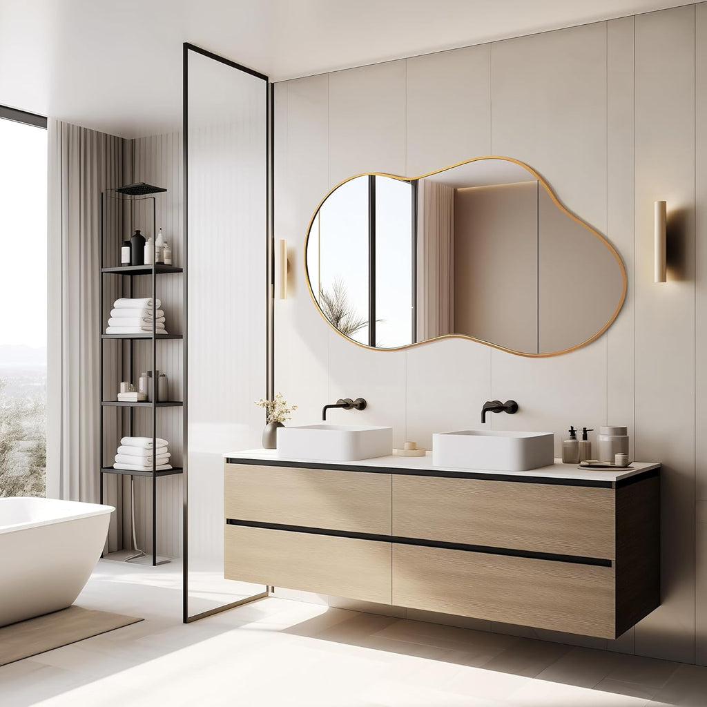 Irregular Wall Mirror - Wall Mirrors Decorative 20"x36" Gold Asymmetrical Mirror Tempered Glass Aviation Aluminum