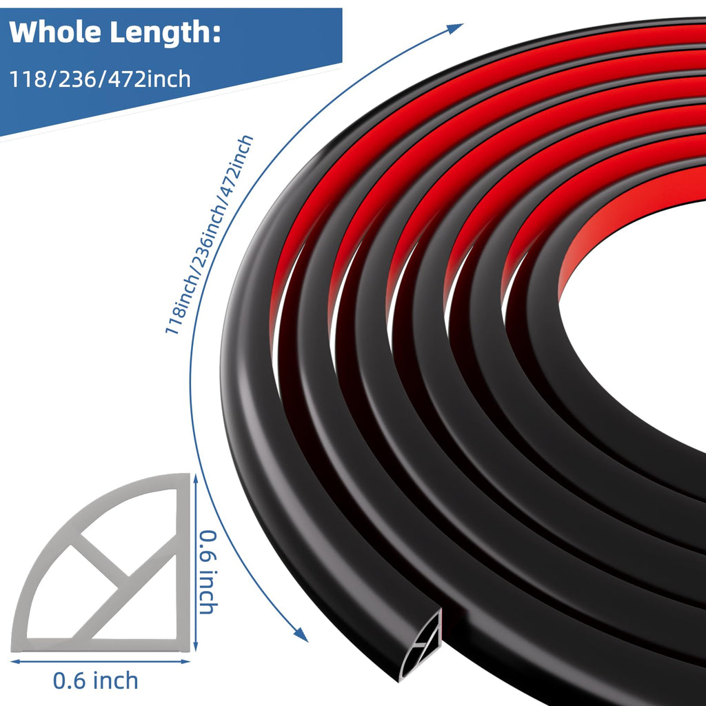 472"Flexible Quarter Round Molding Bendable Peel and Stick Trim,Black