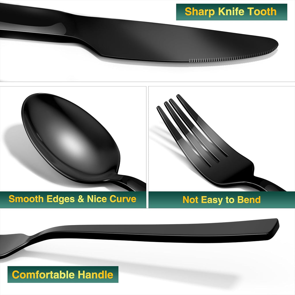 60 Pieces Black Silverware Set, Premium Stainless Steel Flatware Set for 12