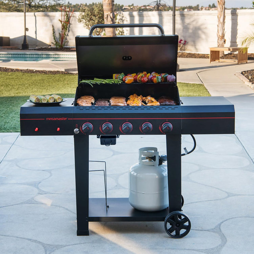 5-Burner Propane Gas Grill with Side Tables and Accessory Hooks, 50,000 BTU, 656 Sq. In. Cooking Area, Outdoor BBQ Grill with Wheels for Patio and Backyard