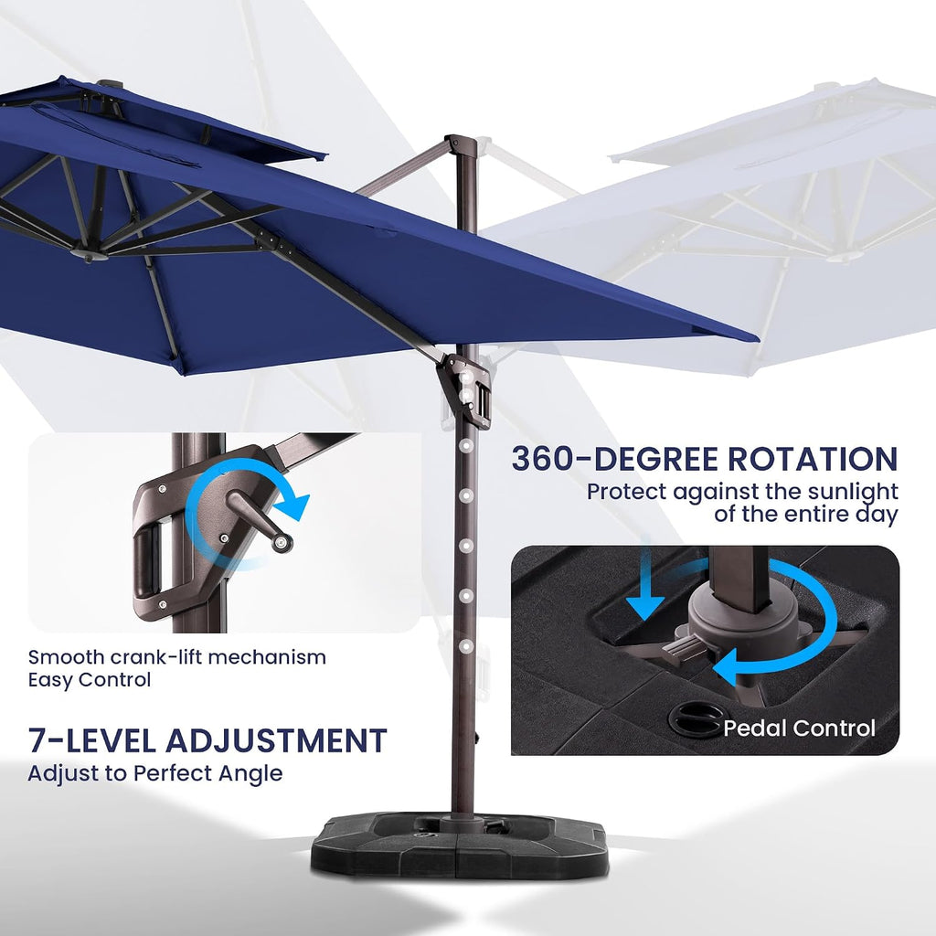 10x10 FT Cantilever Patio Umbrella with Base Included Double Top Outdoor Square Large Heavy Duty Aluminum Offset