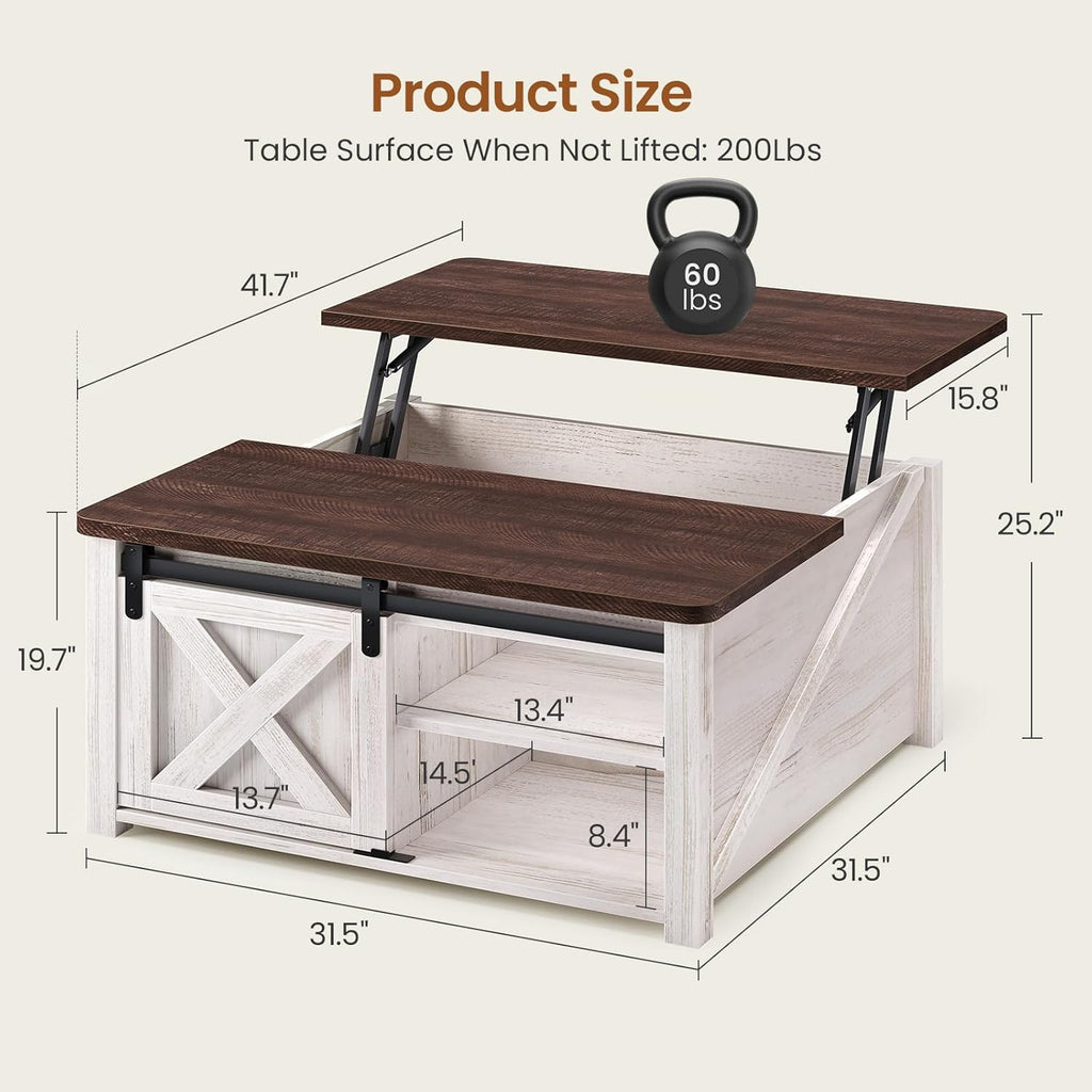 31.5" Lift Top Coffee Table with Storage, Square Coffee Tables