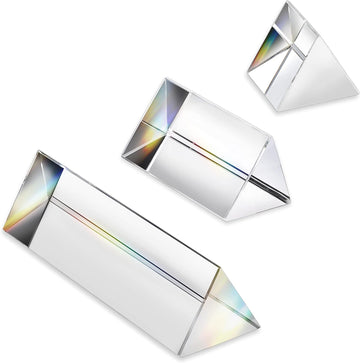 3pc Equilateral Crystal Prisms Set -1",2" & 4" Crystal Triangular Prism - Optical Prisms Glass Physics Teaching
